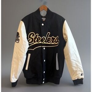 NWT! NFL Pittsburgh Steelers Starter varsity bomber jacket black & white Large